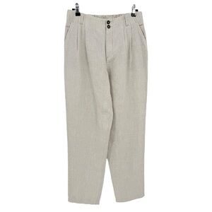 Garnet Hill Straight-Leg Linen Trousers in Natural Pinstripe Size 6
